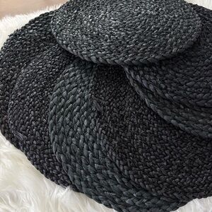 Unbranded Set of 8 Natural Jute Round Black Color Hand Braided Placemats Charger